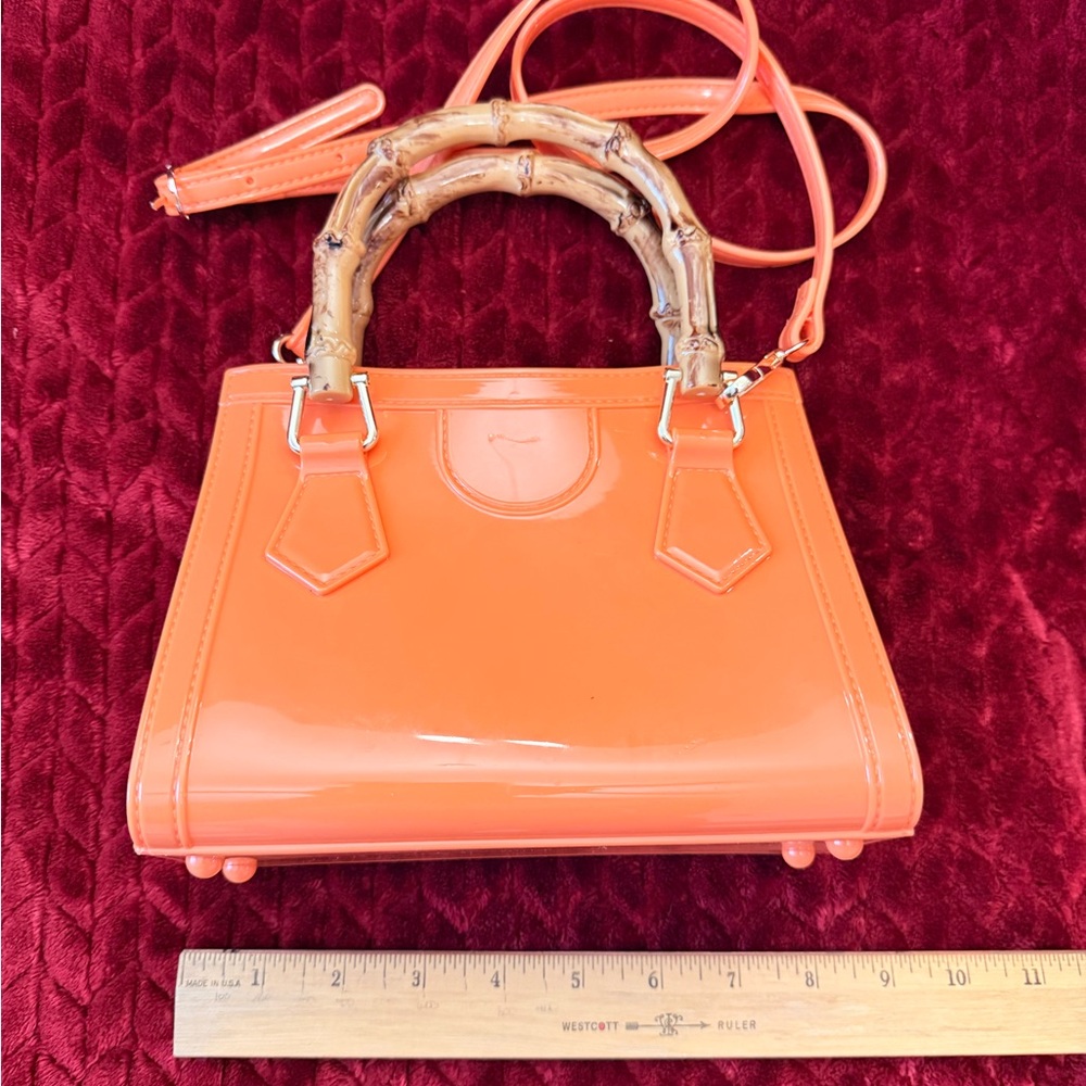 Orange Mini Handbag with Bamboo Handle - Picture 2 of 11